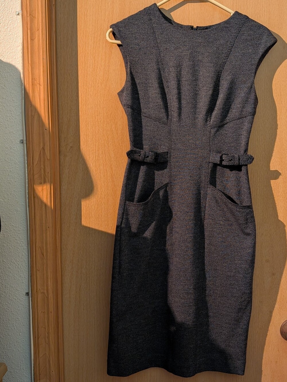 Calvin Klein Dark Charcoal Knit Sleeveless Fitted Dress